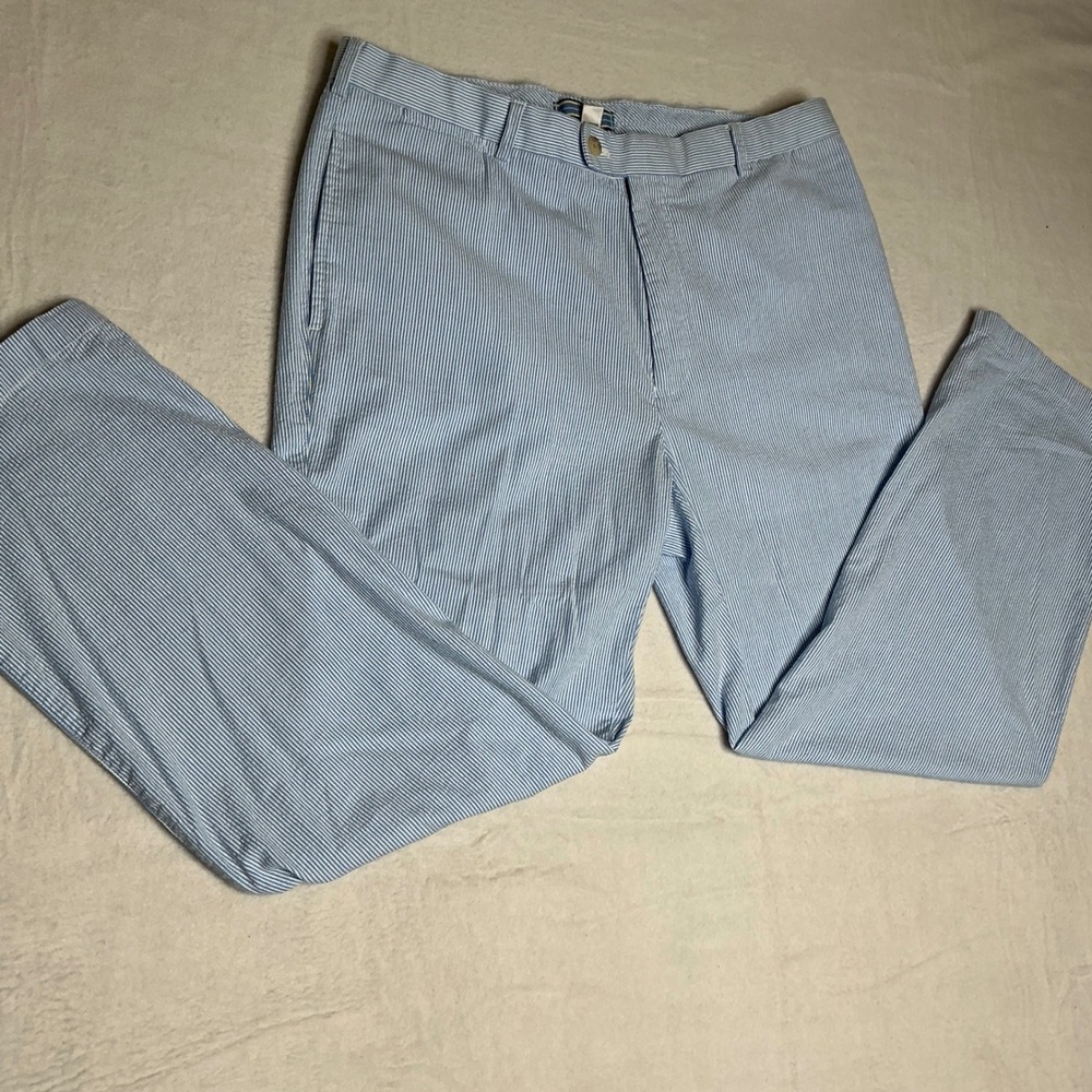 Peter Millar Mens Striped Cotton Blend Pants Size 36 Light Blue Casual